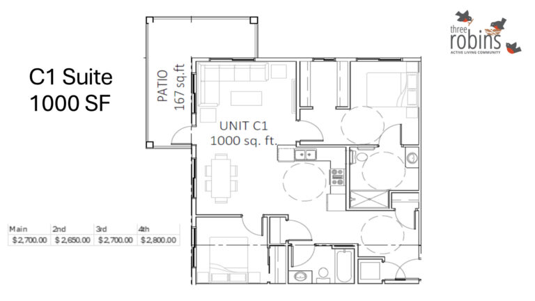 C1 suite plan (1000 square feet)